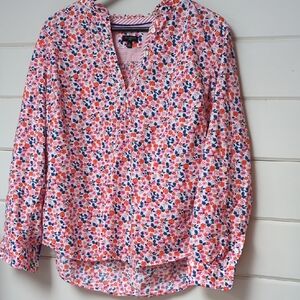 Talbots Pink Floral Split V-Neck Button Blouse